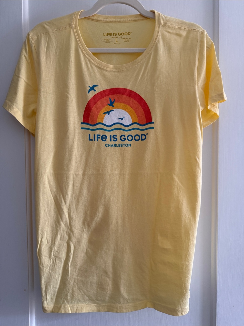 Life Is Good Yellow Rainbow Sunset Tee